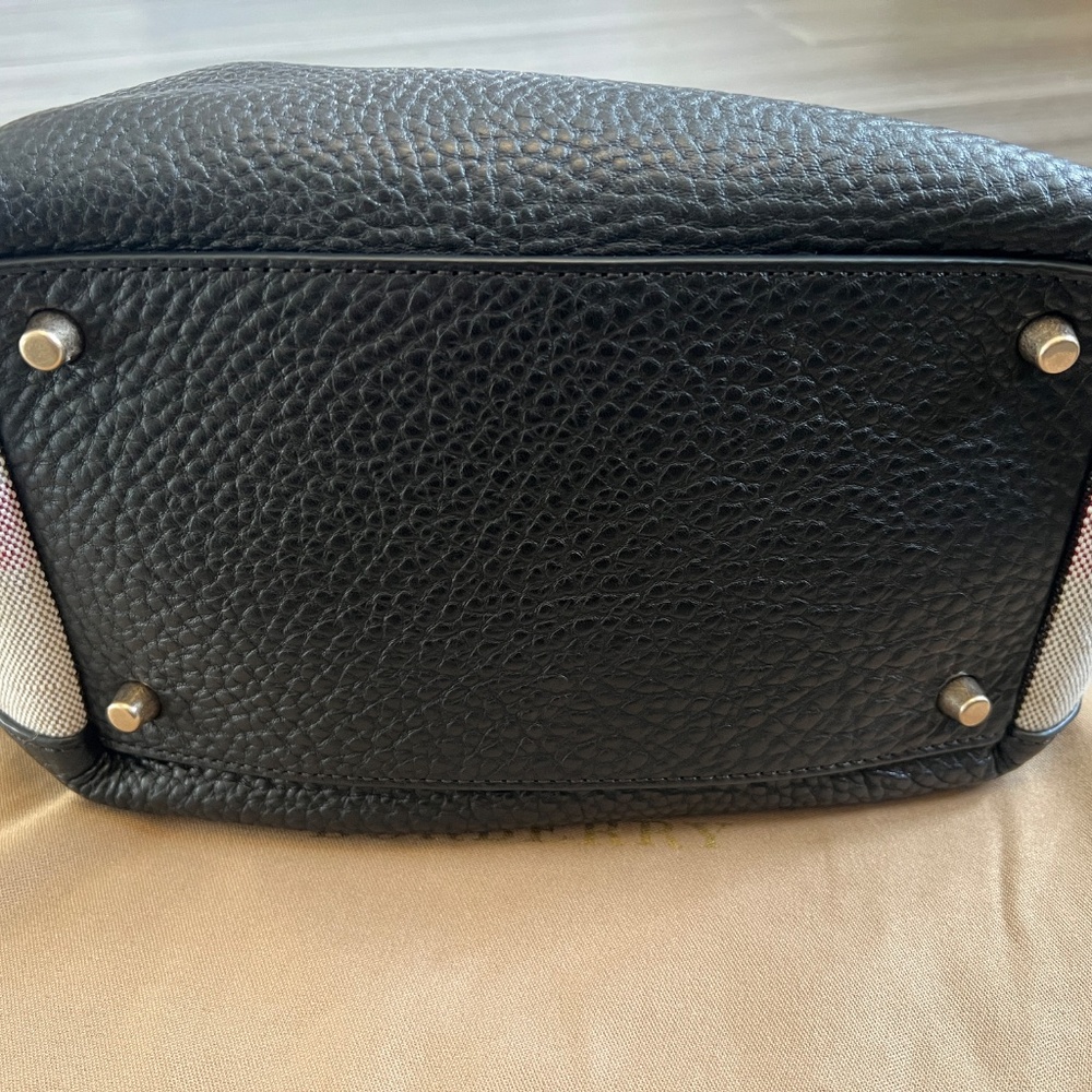 BURBERRY Maidstone Black Leather House Check Canvas Small Tote Bag - Picture 5 of 14